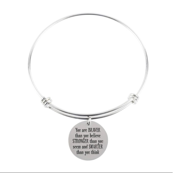 PinkBox Solid StainlessSteel Bangle-You are braver - Picture 1 of 3
